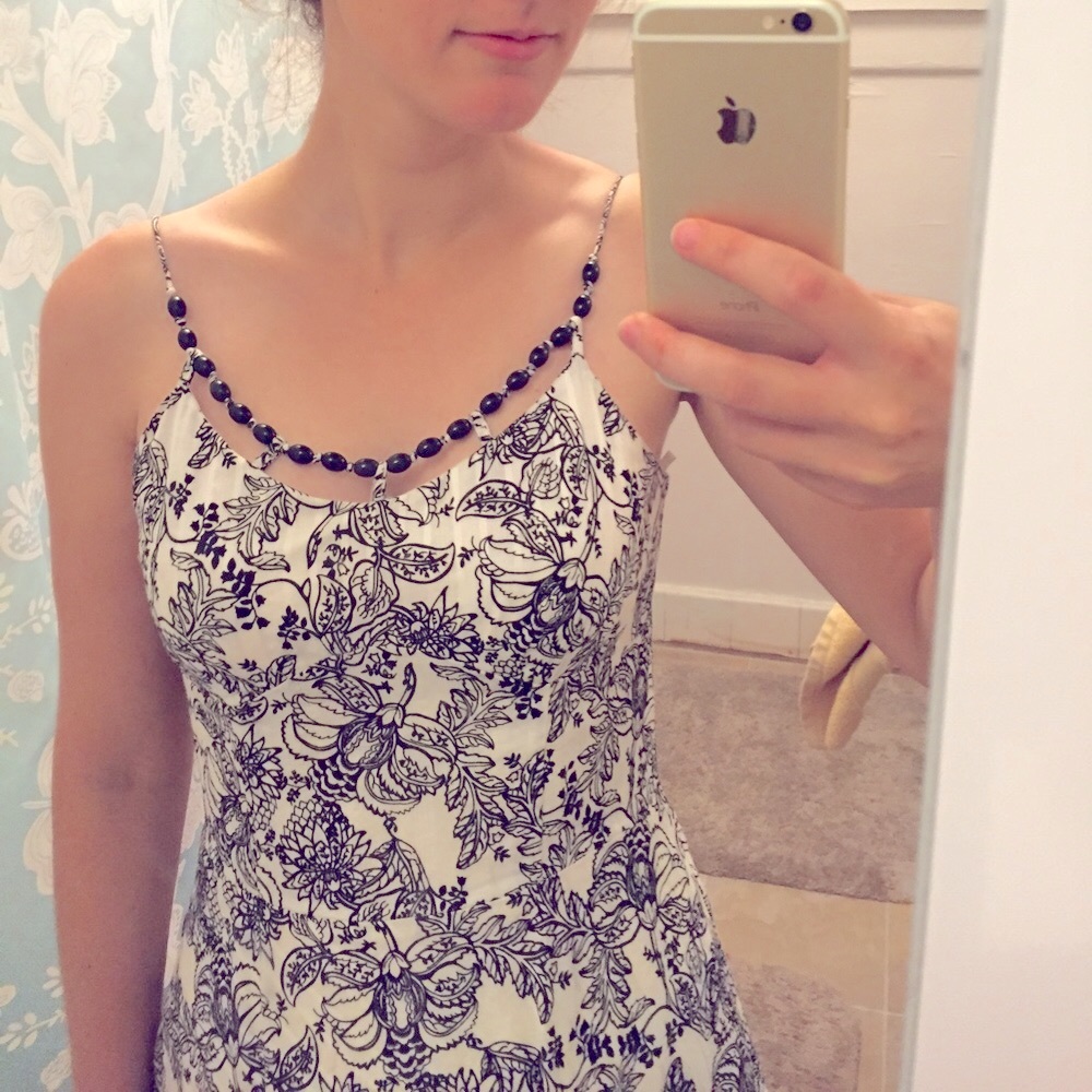 Ann Taylor Loft floral tropical beaded embellished neckline dress